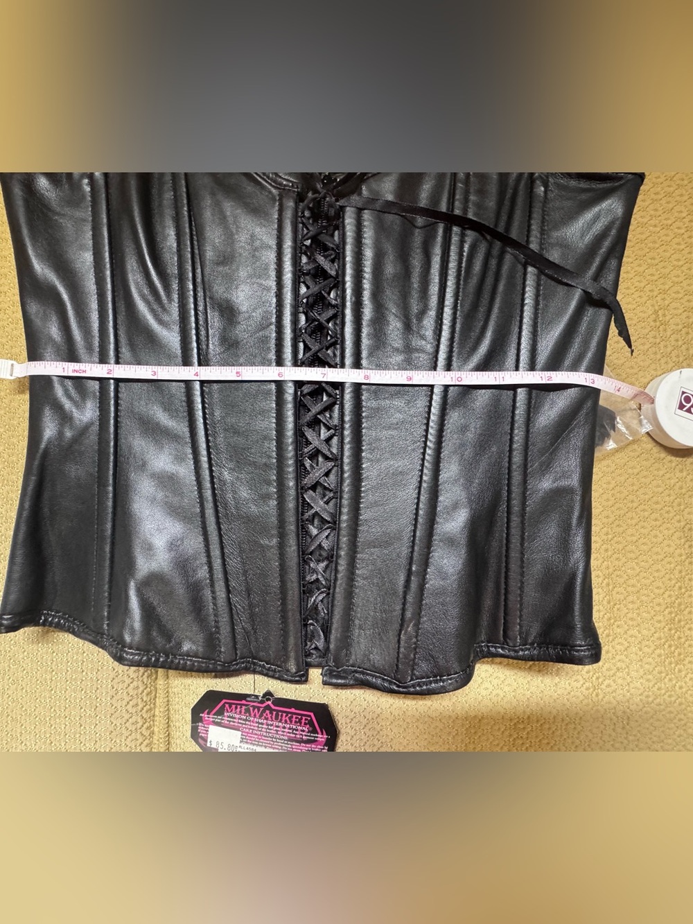 Ladies Milwaukee Leather Black Lace-Up Leather Corset and Hair Glove - Picture 10 of 11